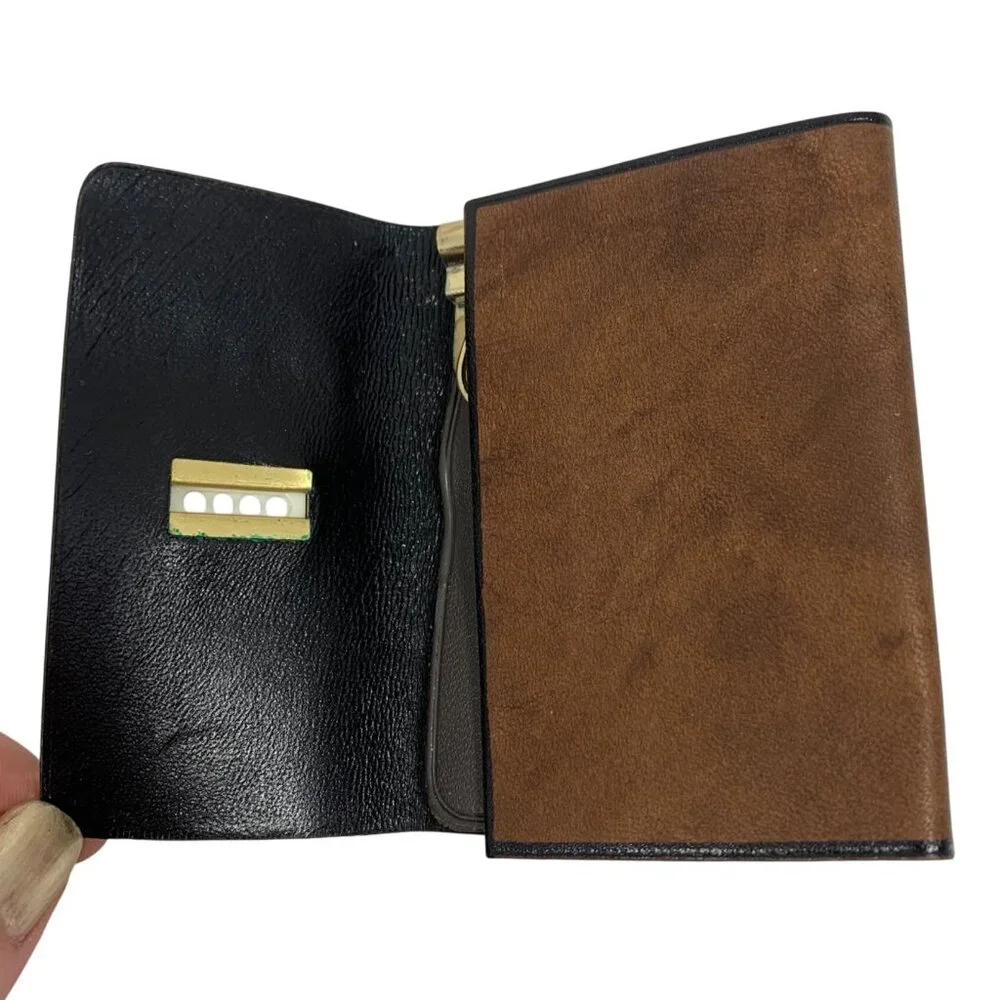 VTG AMITY Brown Leather Key Trifold Wallet Eight Key Holder Snap Front